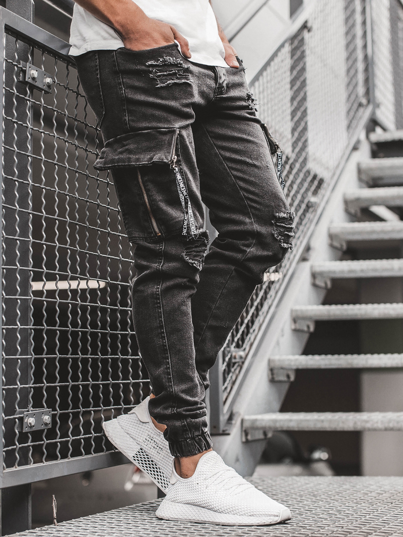 Spodnie jeansowe joggery męskie czarne OZONEE G/1083