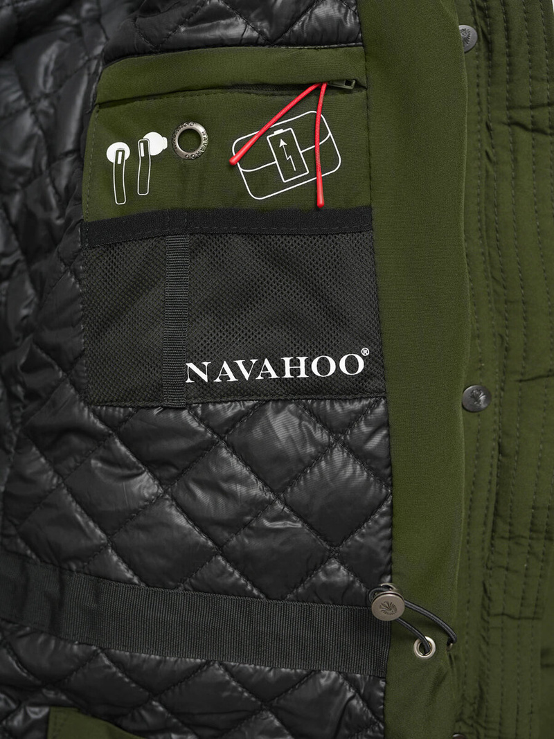 Kurtka zimowa damska długa pikowana khaki OZONEE O/W377