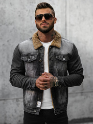 Kurtka męska jeansowa sherpa czarna OZONEE NB/MJ520NZ