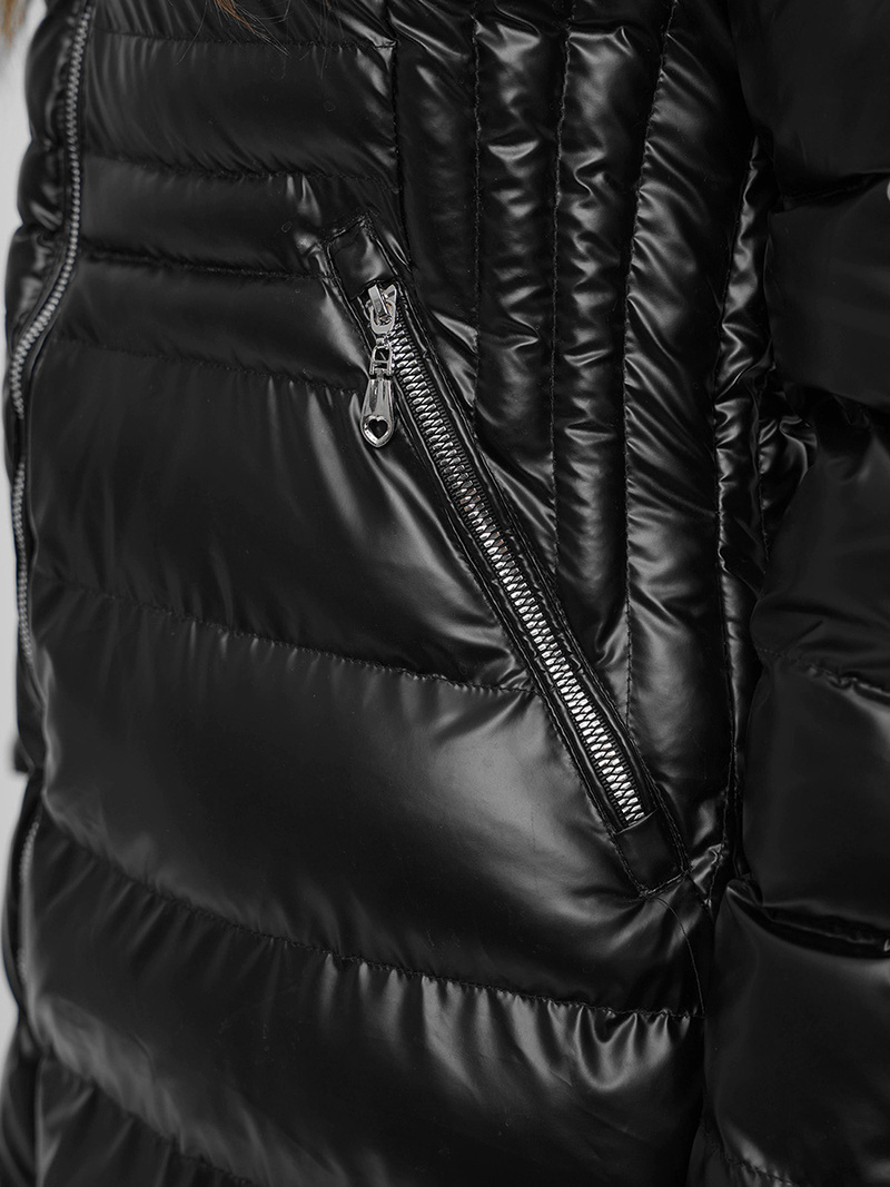 Kurtka zimowa damska z futerkiem czarno-brązowa OZONEE JS/M777/392B