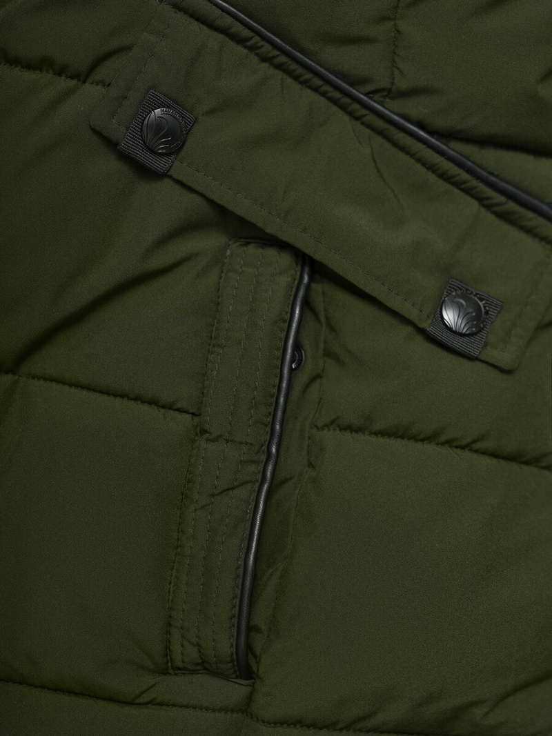 Kurtka zimowa damska długa pikowana khaki OZONEE O/W377Z