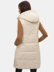 Kamizelka damska dwustronna długa pikowana z kapturem ecru OZONEE O/DK118/10