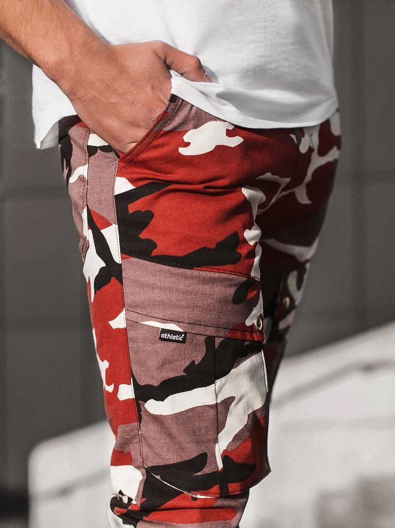 Spodnie męskie joggery bordowo-beżowe OZONEE A/1003