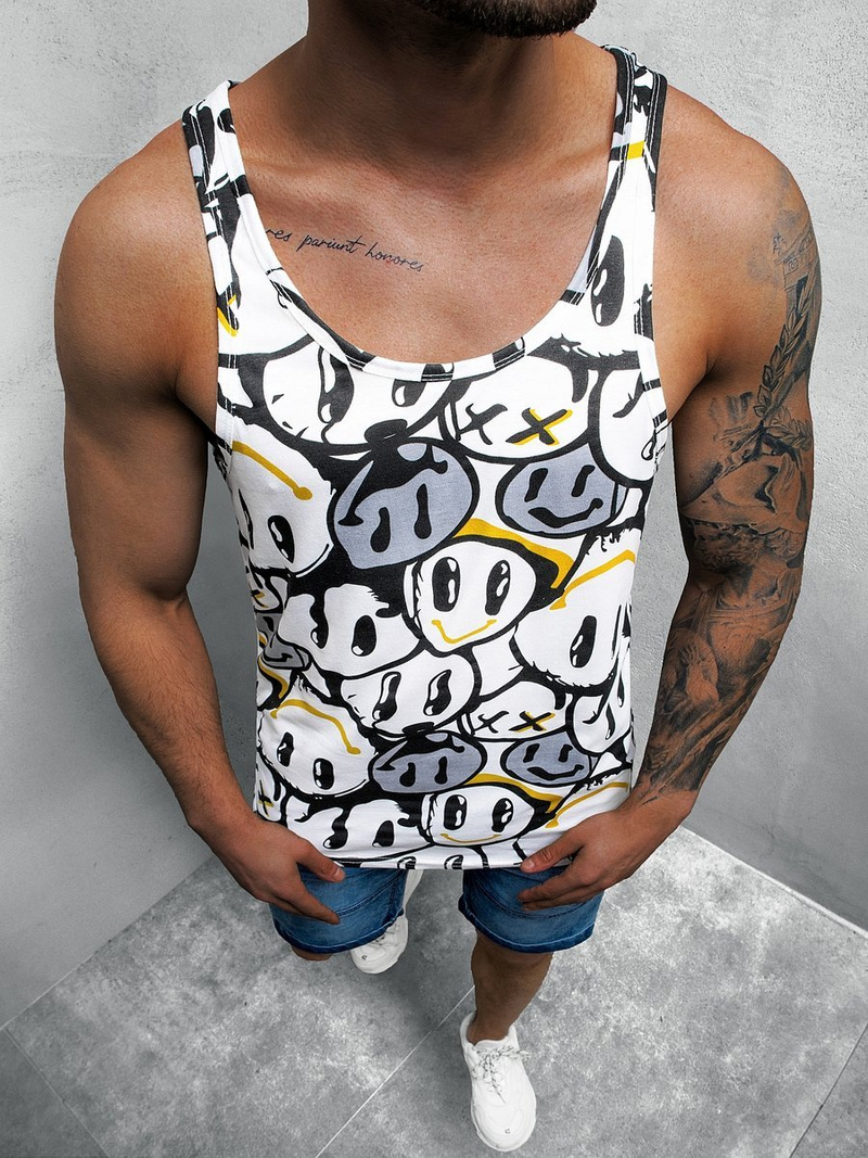 Koszulka bez rękawów męska z nadrukiem biało-czarna OZONEE O/BL106