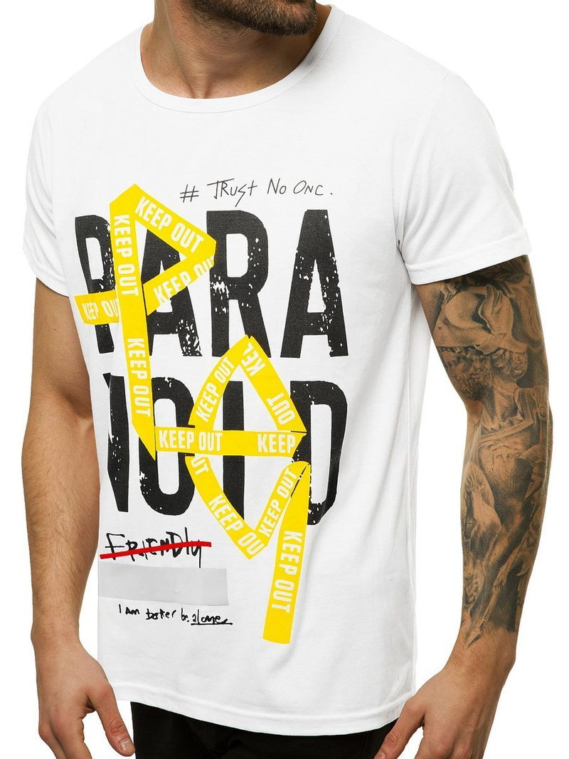 T-Shirt męski z nadrukiem biały OZONEE JS/KS2309Z