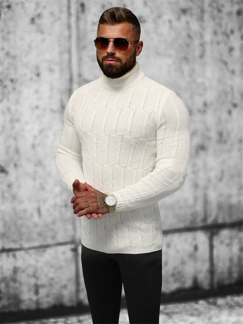 Sweter męski golf ecru OZONEE L/2665Z