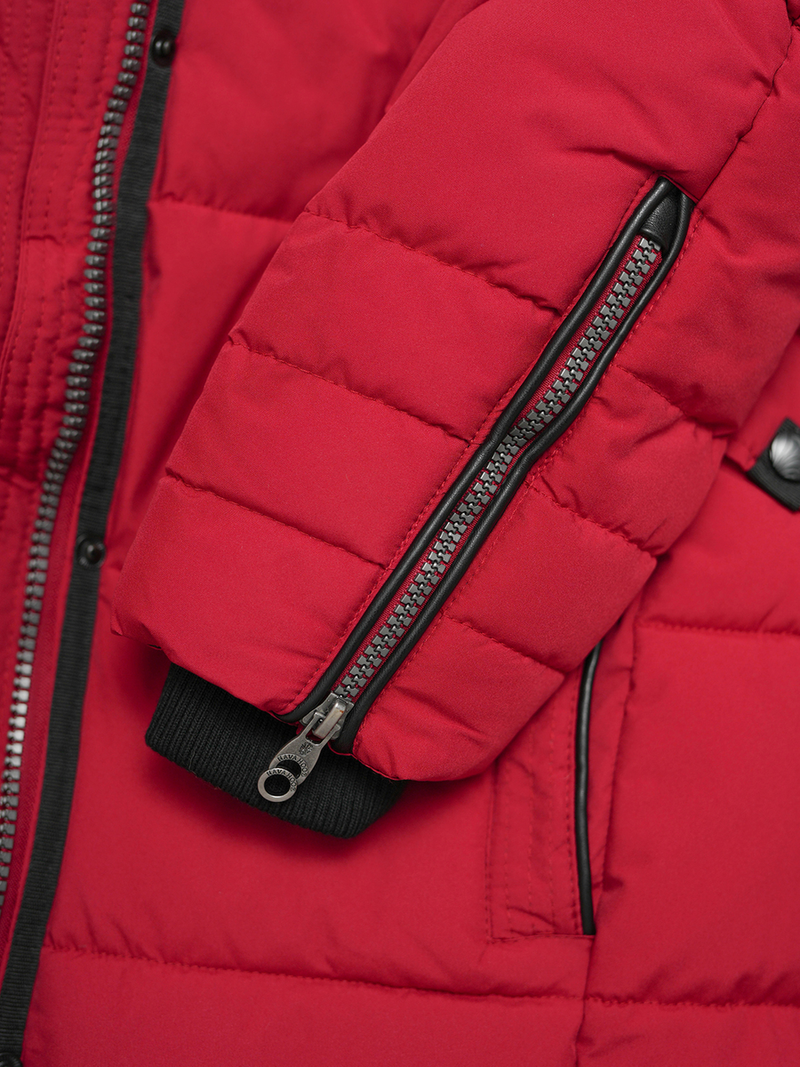 Kurtka zimowa damska długa pikowana ciemno-czerwona OZONEE O/W377