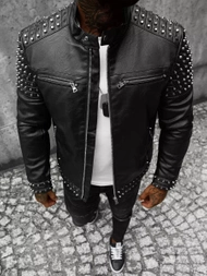 Чоловіча шкіряна куртка Чорна OZONEE JS/11Z8007