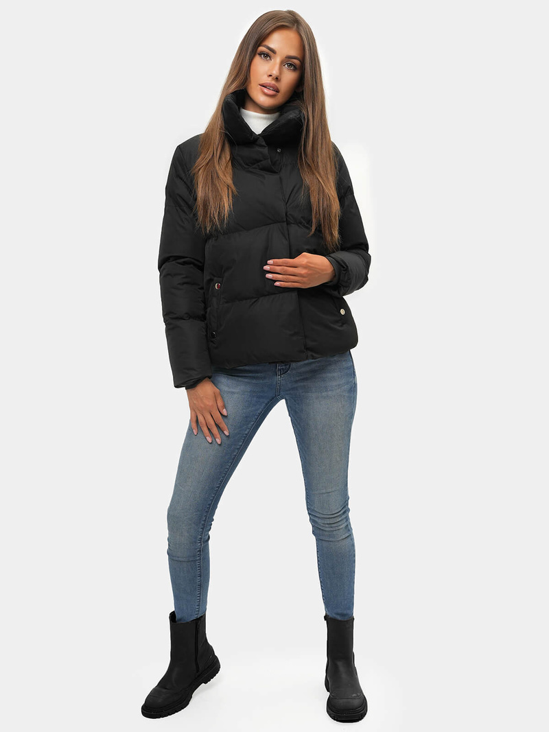 Kurtka zimowa damska pikowana czarna OZONEE JS/M23062/392