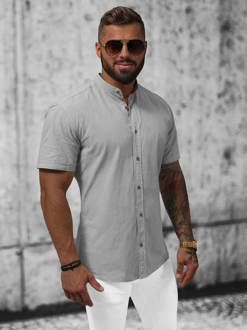 Koszula męska z krótkim rękawem szara OZONEE O/V51