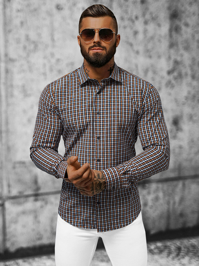 Koszula męska w kratę kolorowa OZONEE O/0422Z