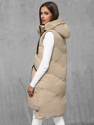 Kamizelka damska długa pikowana z kapturem beżowa OZONEE JS/M788/62Z