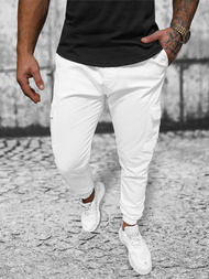 Spodnie męskie joggery białe OZONEE O/PAN23023