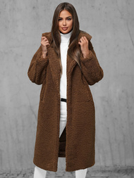 Płaszcz zimowy damski polarowy brązowy OZONEE O/Z01