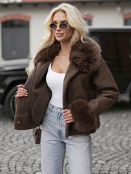 Жіноча шкіряна куртка шоколад OZONEE JS/61M8505/84Z