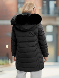 Kurtka zimowa damska długa z futerkiem czarna OZONEE JS/16M9121/392Z