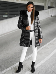 Kurtka zimowa damska długa z futerkiem czarna OZONEE JS/16M9122/392Z