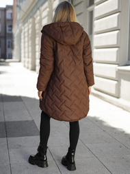 Kurtka zimowa damska długa pikowana czekoladowa OZONEE JS/5M3352/158