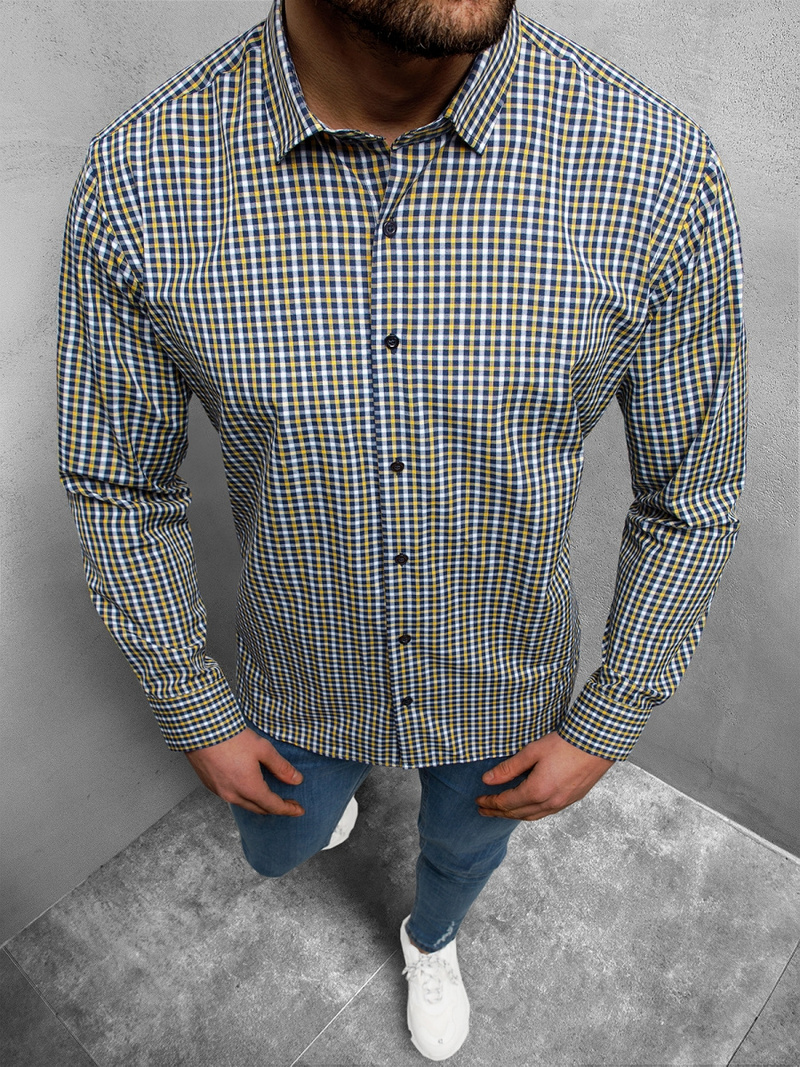 Koszula męska w kratę kolorowa OZONEE O/0622