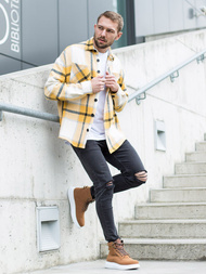 Koszula kurtka w kratę męska flanelowa żółta OZONEE O/DR2020