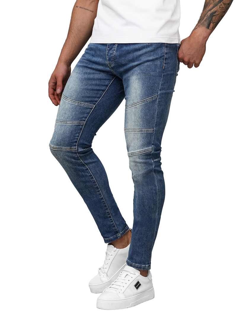 Spodnie jeansowe męskie slim fit ciemno-niebieskie OZONEE NB/MP0082BS