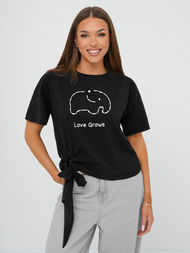 T-shirt damski z nadrukiem czarny OZONEE JS/RJ77247