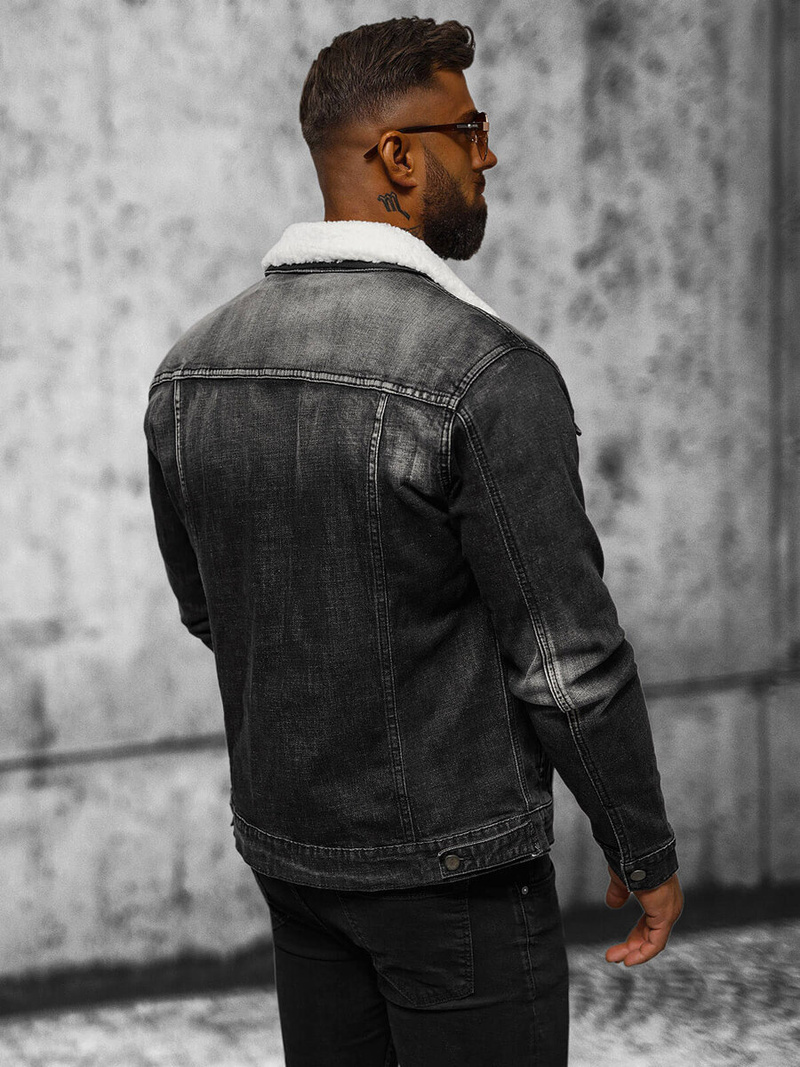 Kurtka męska jeansowa sherpa czarna OZONEE NB/MJ516NZ