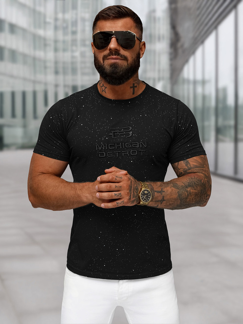 T-shirt męski slim fit czarny OZONEE O/QQ1389