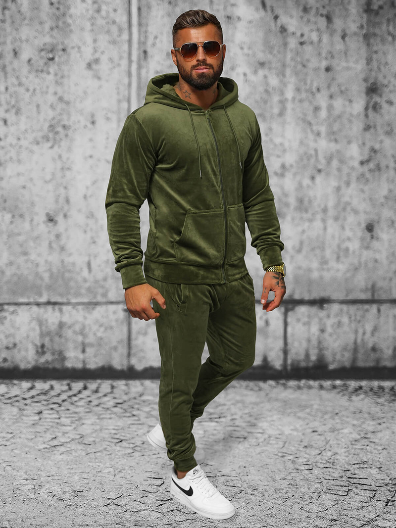 Komplet dresowy męski welurowy khaki OZONEE JS/8C1169/29