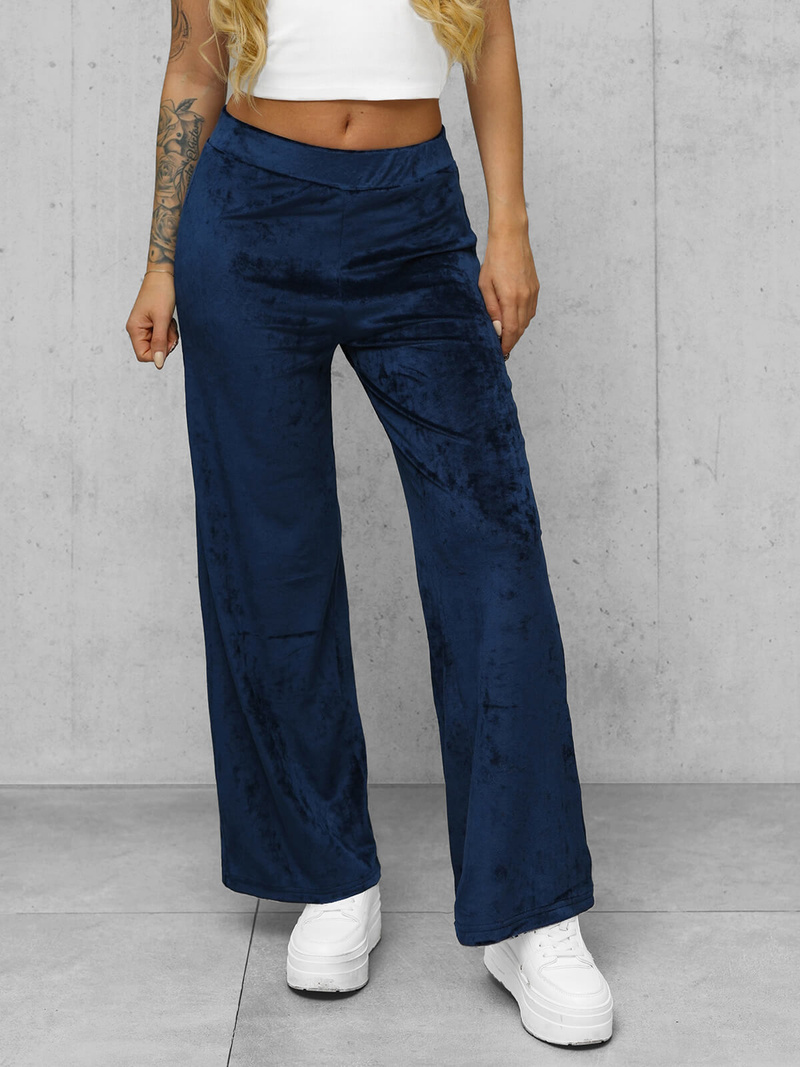 Spodnie damskie welurowe z szeroką nogawką granatowe OZONEE JS/92K531/66