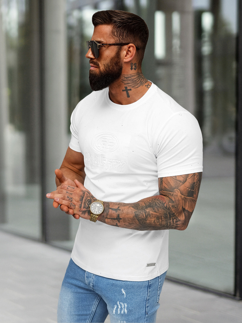 T-shirt męski slim fit biały OZONEE O/QQ1390