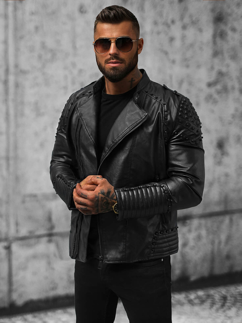 Куртка шкіряна чоловіча Чорна OZONEE O/8901