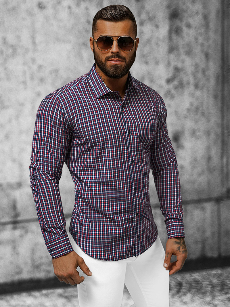 Koszula męska w kratę kolorowa OZONEE O/0722Z