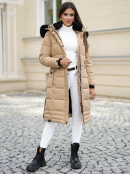 Kurtka zimowa damska długa pikowana beżowa OZONEE O/W377Z