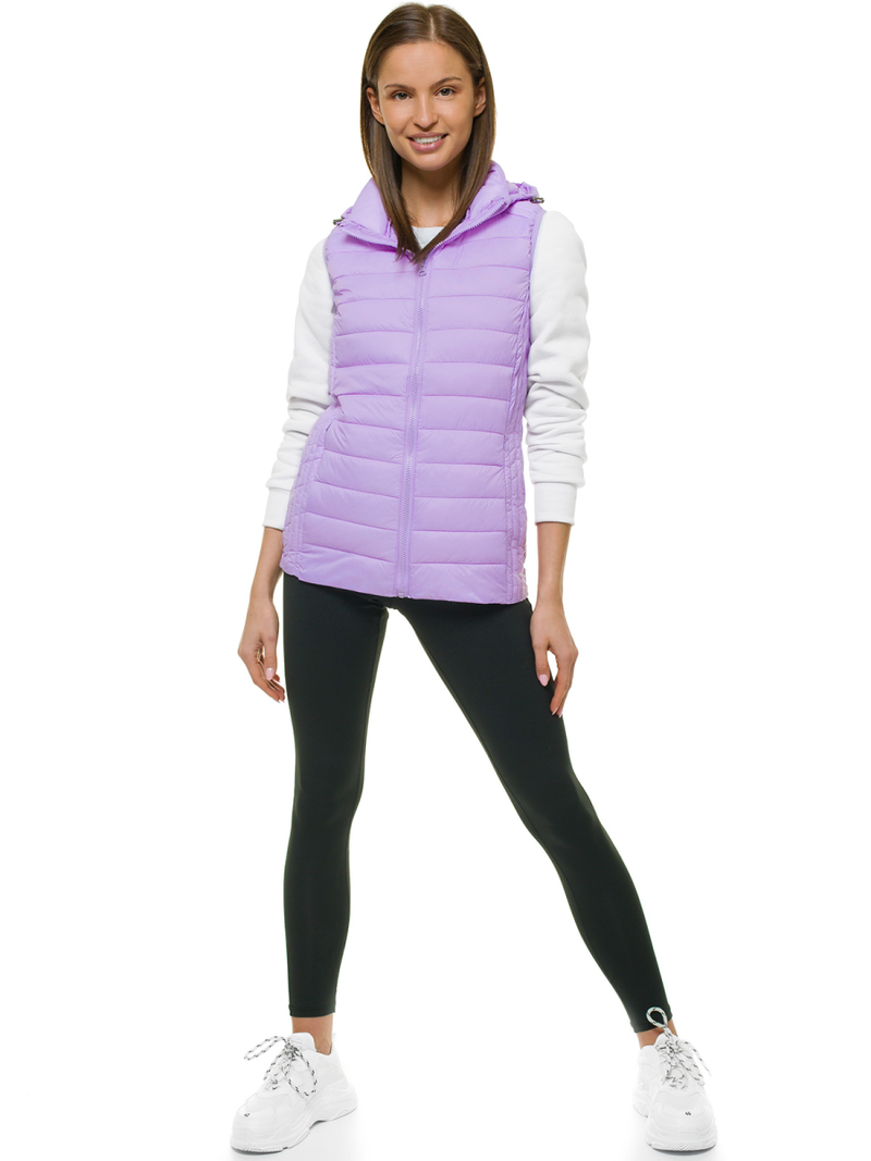 Kamizelka damska pikowana z kapturem jasnofioletowa OZONEE JS/M23039/37