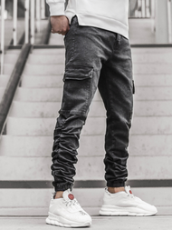 Spodnie jeansowe joggery męskie czarne OZONEE O/B4967