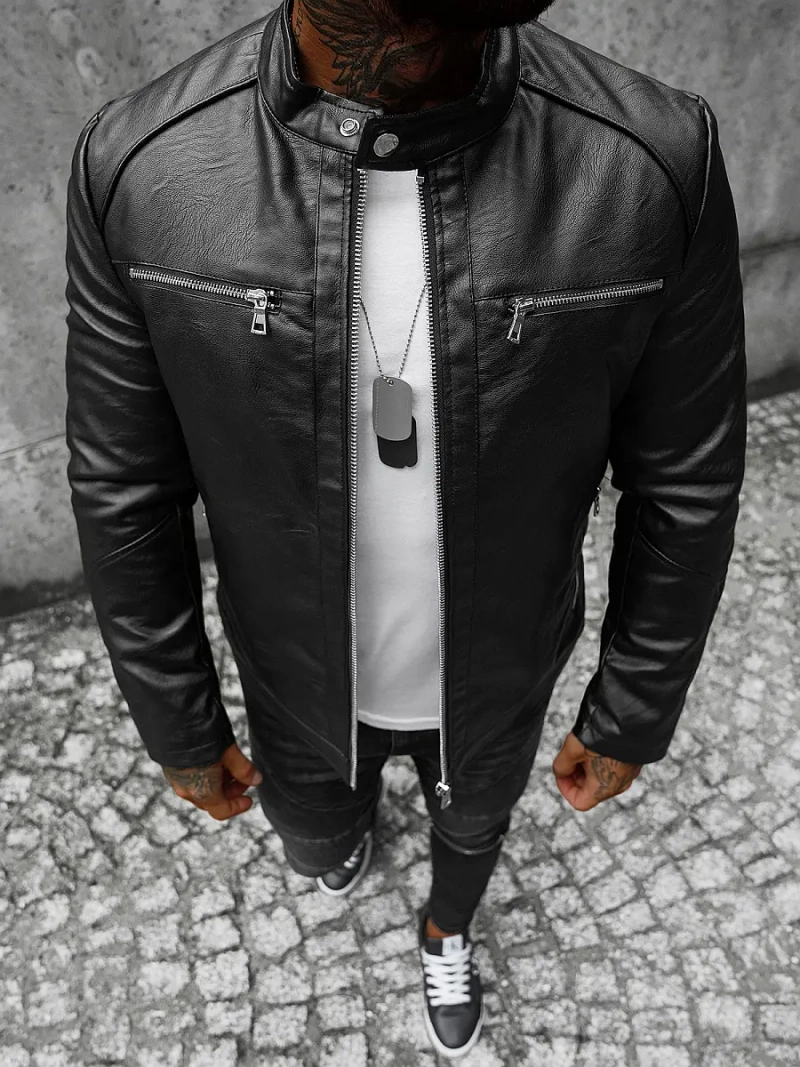 Kurtka skórzana męska czarna OZONEE JS/11Z8003