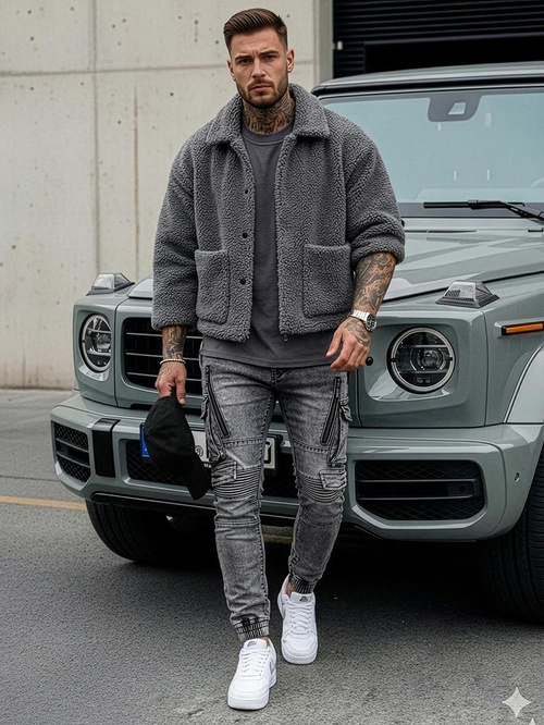 Spodnie jeansowe męskie slim fit grafitowe OZONEE O/E10017Z