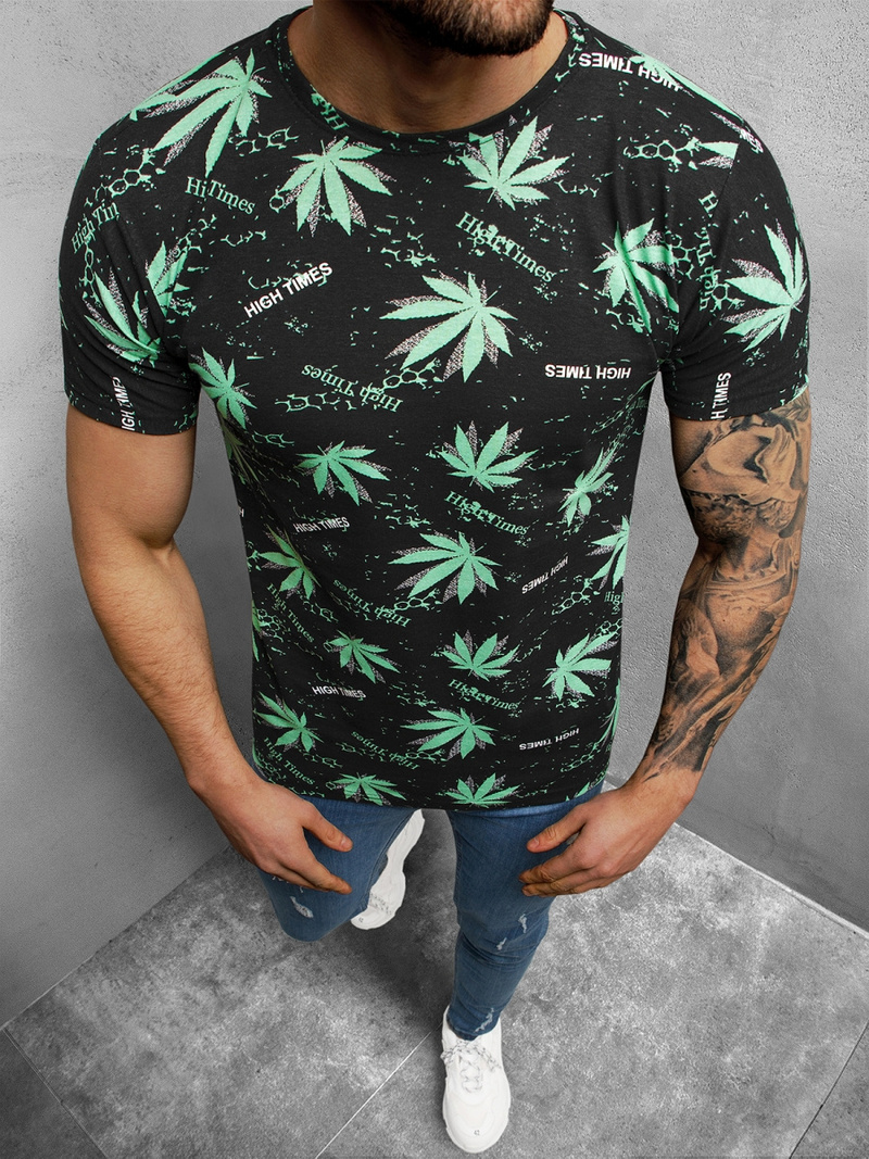 T-Shirt męski czarno-zielony OZONEE O/BL51