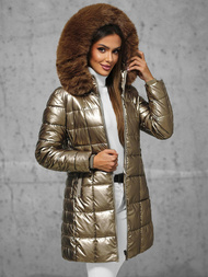 Kurtka zimowa damska długa z futerkiem złota OZONEE JS/16M9120/403