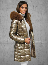 Kurtka zimowa damska długa z futerkiem złota OZONEE JS/16M9120/403