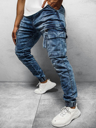 Spodnie jeansowe joggery męskie niebieskie OZONEE O/TF039