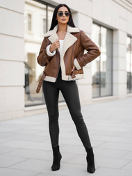 Жіноча шкіряна куртка kоричнева OZONEE JS/11Z8177Z