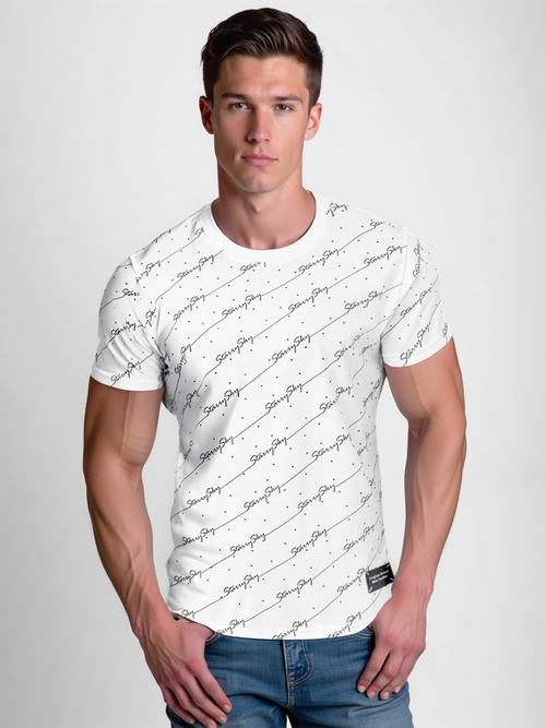 T-shirt męski slim fit biały OZONEE O/QQ1323Z