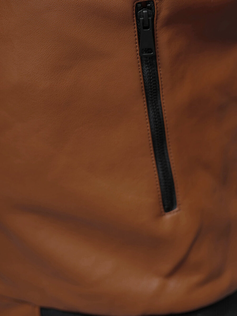 Kurtka skórzana męska bomberka camelowa OZONEE JS/11Z8107