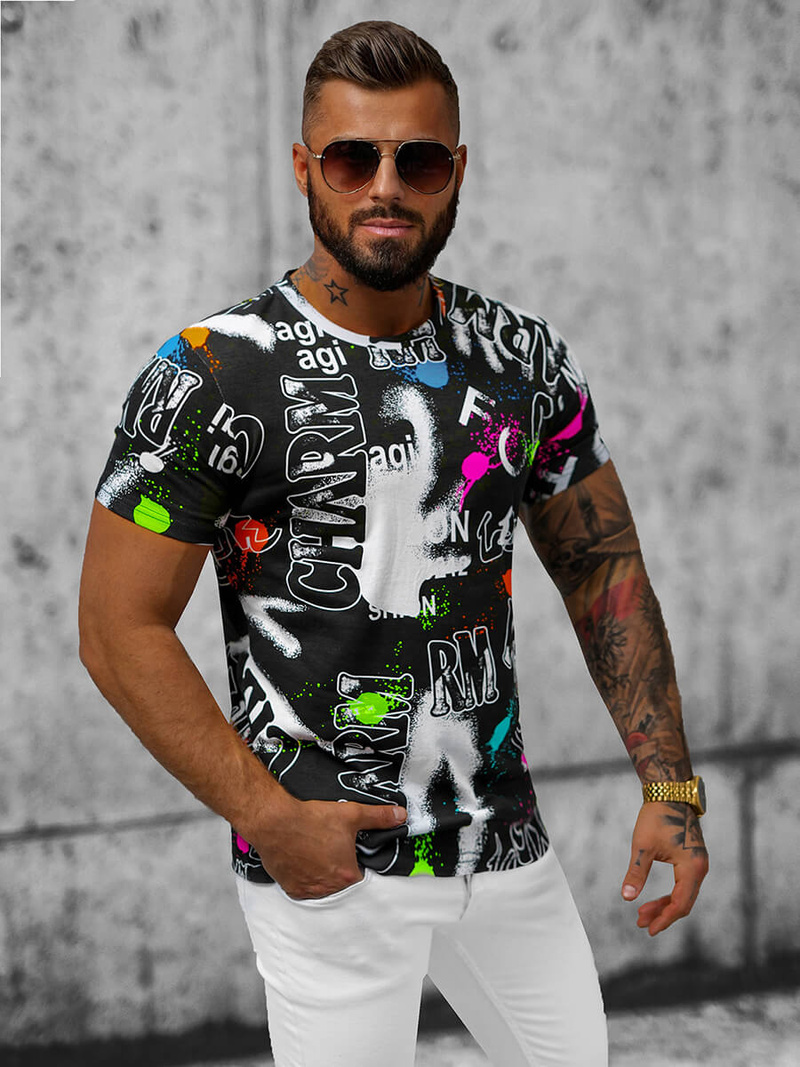 T-shirt męski czarny OZONEE JS/8T967