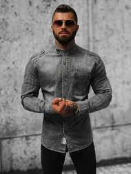 Koszula męska jeansowa ze stójką szara OZONEE NB/MC713G