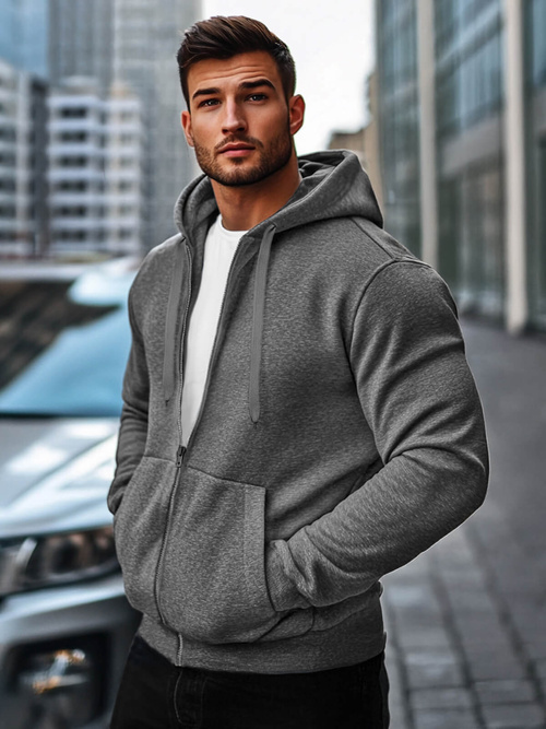 Bluza męska z kapturem rozpinana ciemno-szara OZONEE JS/2008Z