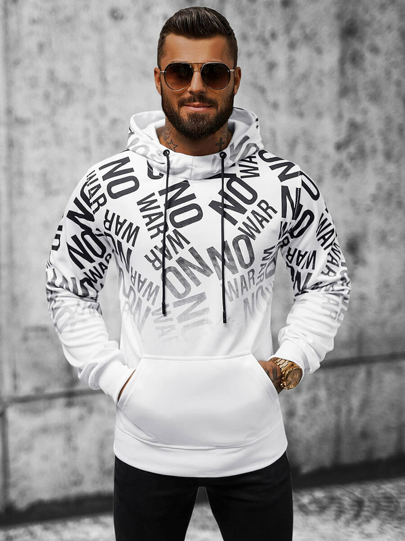 Bluza z kapturem męska biała OZONEE JS/8B998/1