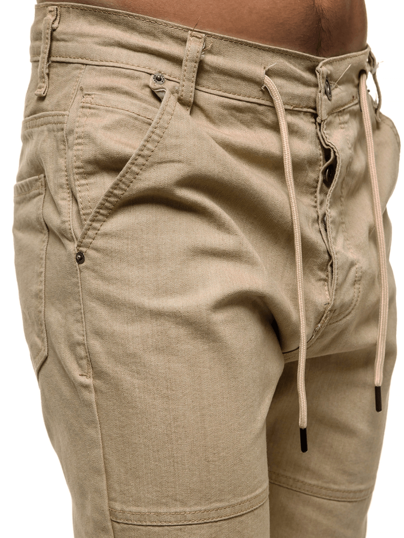 Spodnie męskie joggery jeansowe beżowe OZONEE O/1097/1